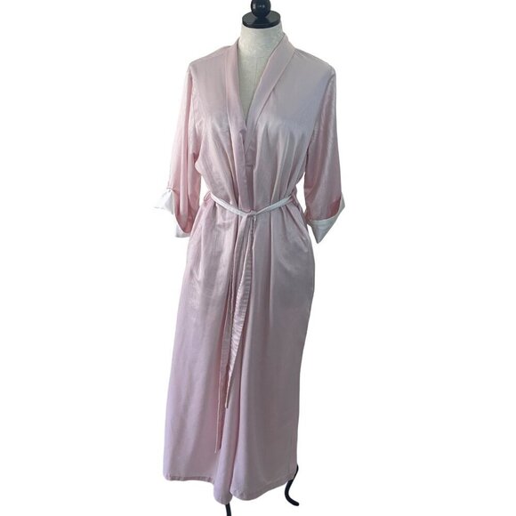 Barbizon Vintage Womens Robe Size Medium Pink Embossed Satin Belt Pockets USA